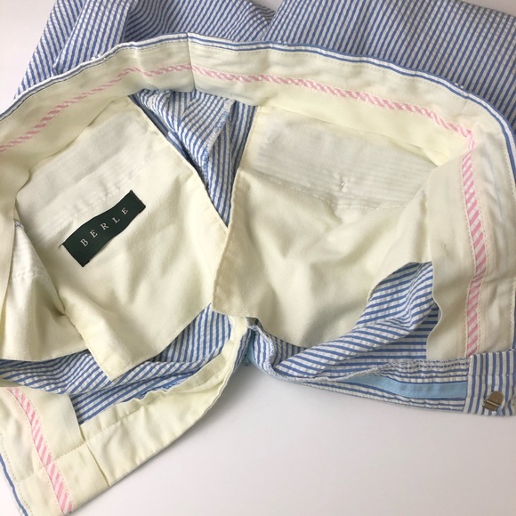 Berle Shorts Men’s 36R Blue/White Striped Flat Front Bermuda Seersucker Pockets - Picture 10 of 10